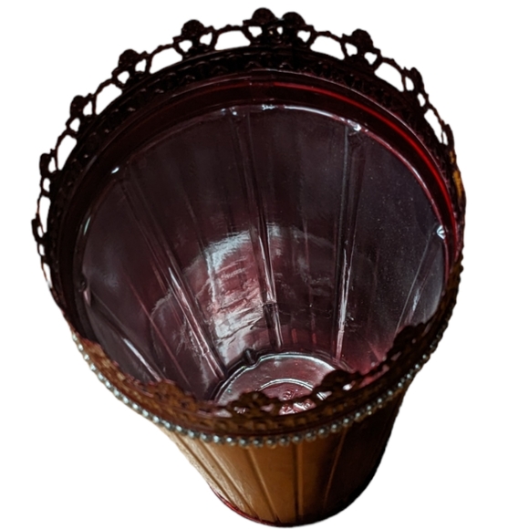 Debi Lilly Bright Rich Red Metallic Royal Jewelled Metal Vase - Picture 4 of 7